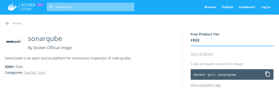 SonarQube in Docker Store