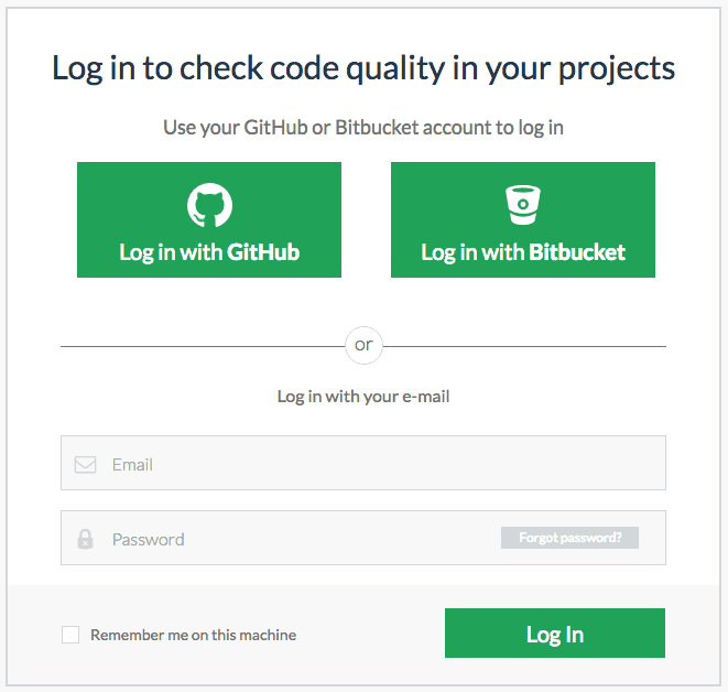 Codebeat - Login page