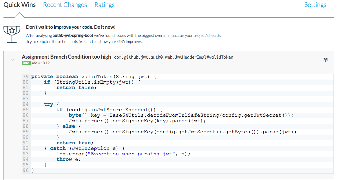 Codebeat - Quick Wins source code